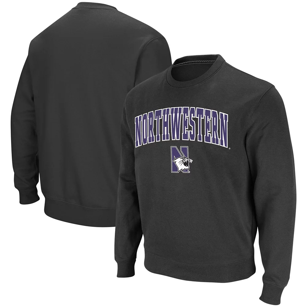 Men's Colosseum Charcoal Northwestern Wildcats Arch & Logo Crew Neck Sweatshirt - Image 2