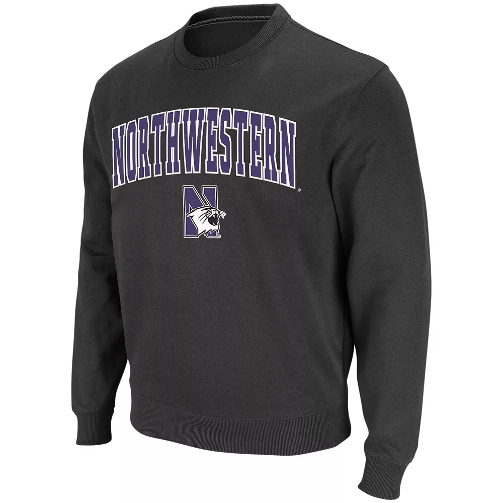 Men's Colosseum Charcoal Northwestern Wildcats Arch & Logo Crew Neck Sweatshirt - Image 3