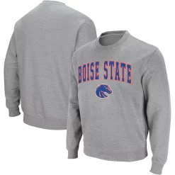 Men's Colosseum Heather Gray Boise State Broncos Arch & Logo Crew Neck Sweatshirt