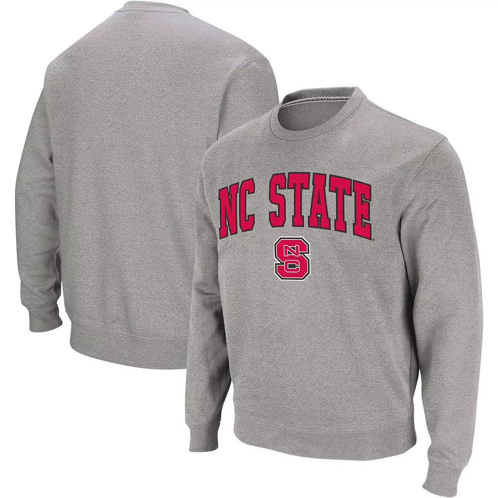 Men's Colosseum Heather Gray NC State Wolfpack Arch & Logo Crew Neck Sweatshirt - Image 2