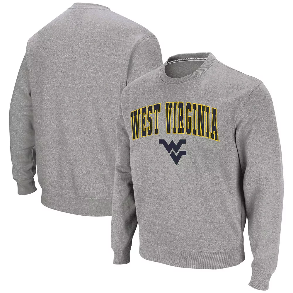 Men's Colosseum Heather Gray West Virginia Mountaineers Arch & Logo Crew Neck Sweatshirt - Image 2