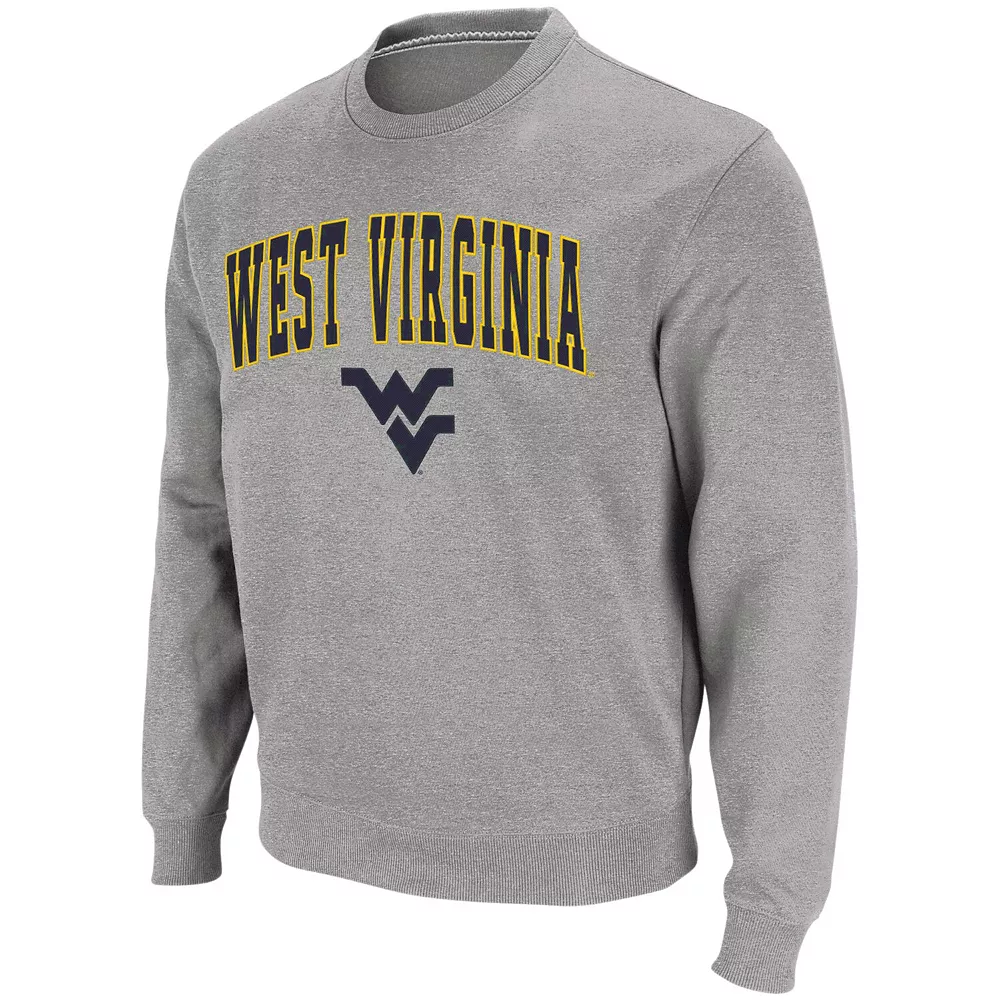Men's Colosseum Heather Gray West Virginia Mountaineers Arch & Logo Crew Neck Sweatshirt - Image 3