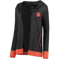 Women's Colosseum Charcoal Clemson Tigers Steeplechase Open Hooded Tri-Blend Cardigan