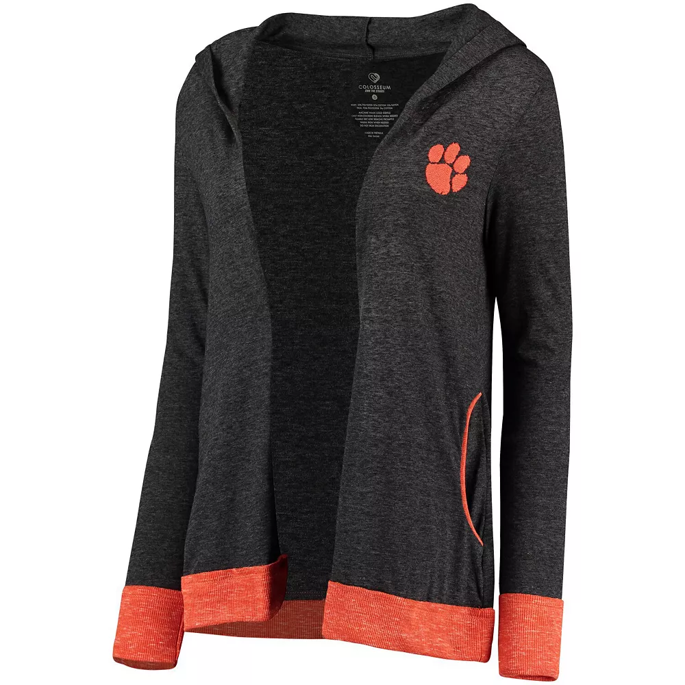 Women's Colosseum Charcoal Clemson Tigers Steeplechase Open Hooded Tri-Blend Cardigan - Image 2