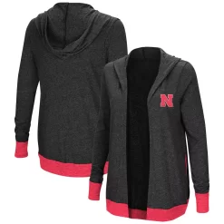 Women's Colosseum Charcoal Nebraska Huskers Plus Size Steeplechase Open Hooded Tri-Blend Cardigan