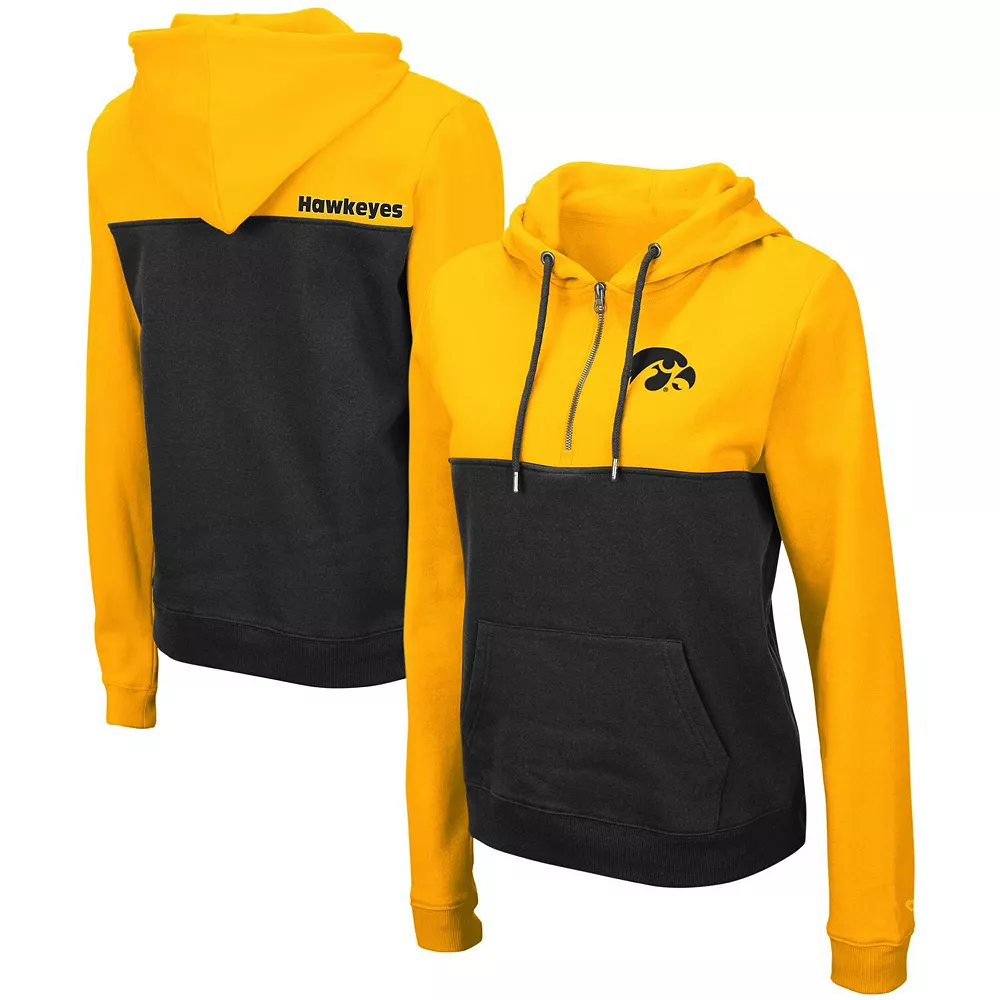 Women's Colosseum Gold/Charcoal Iowa Hawkeyes Aidan Half-Zip Hoodie