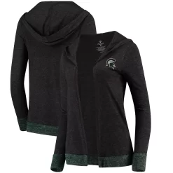 Women's Colosseum Charcoal Michigan State Spartans Steeplechase Open Hooded Tri-Blend Cardigan