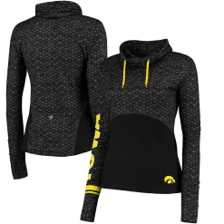 Women's Colosseum Black Iowa Hawkeyes Scaled Cowl Neck Pullover Hoodie