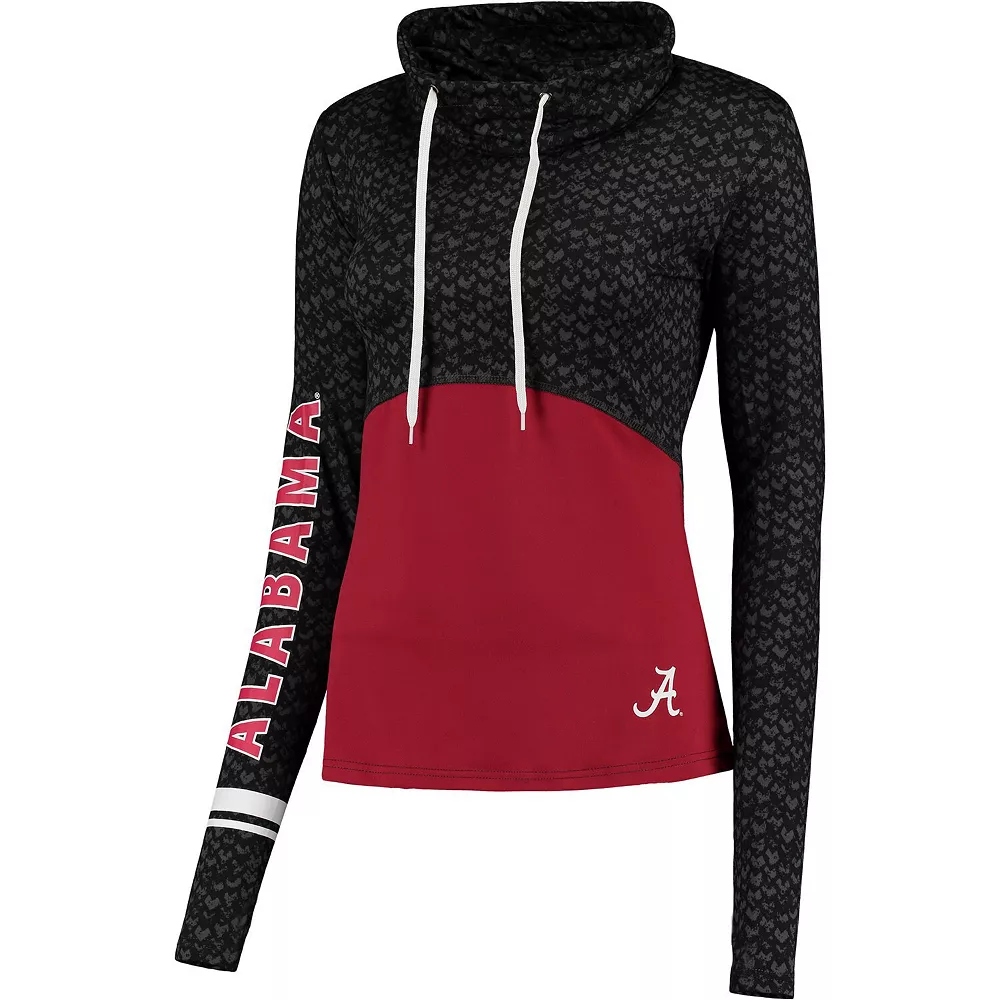 Women's Colosseum Black/Crimson Alabama Crimson Tide Scaled Cowl Neck Pullover Hoodie - Image 2