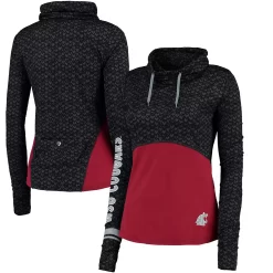 Women's Colosseum Black/Crimson Washington State Cougars Scaled Cowl Neck Pullover Hoodie
