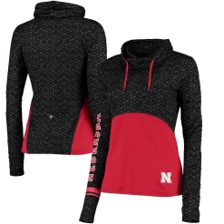 Women's Colosseum Black/Scarlet Nebraska Huskers Scaled Cowl Neck Pullover Hoodie