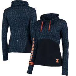 Women's Colosseum Navy Illinois Fighting Illini Scaled Cowl Neck Pullover Hoodie