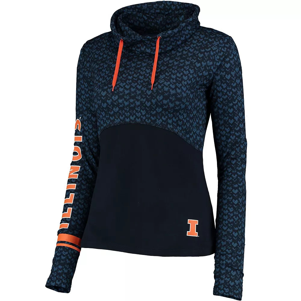 Women's Colosseum Navy Illinois Fighting Illini Scaled Cowl Neck Pullover Hoodie - Image 3