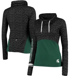 Women's Colosseum Black/Green Michigan State Spartans Scaled Cowl Neck Pullover Hoodie