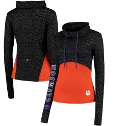 Women's Colosseum Black/Orange Clemson Tigers Scaled Cowl Neck Pullover Hoodie
