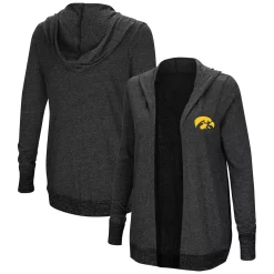 Women's Colosseum Charcoal Iowa Hawkeyes Plus Size Steeplechase Open Hooded Tri-Blend Cardigan