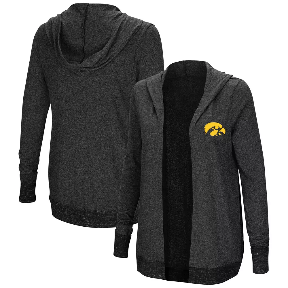Women's Colosseum Charcoal Iowa Hawkeyes Plus Size Steeplechase Open Hooded Tri-Blend Cardigan