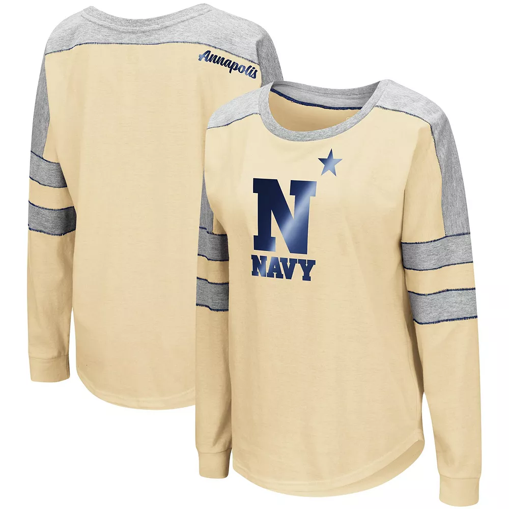 Women's Colosseum Gold Navy Midshipmen Trey Dolman Long Sleeve T-Shirt - Image 2