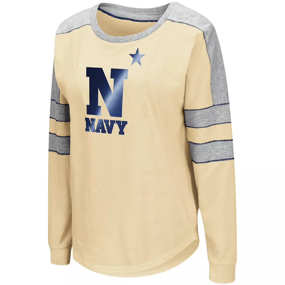Women's Colosseum Gold Navy Midshipmen Trey Dolman Long Sleeve T-Shirt - Image 3
