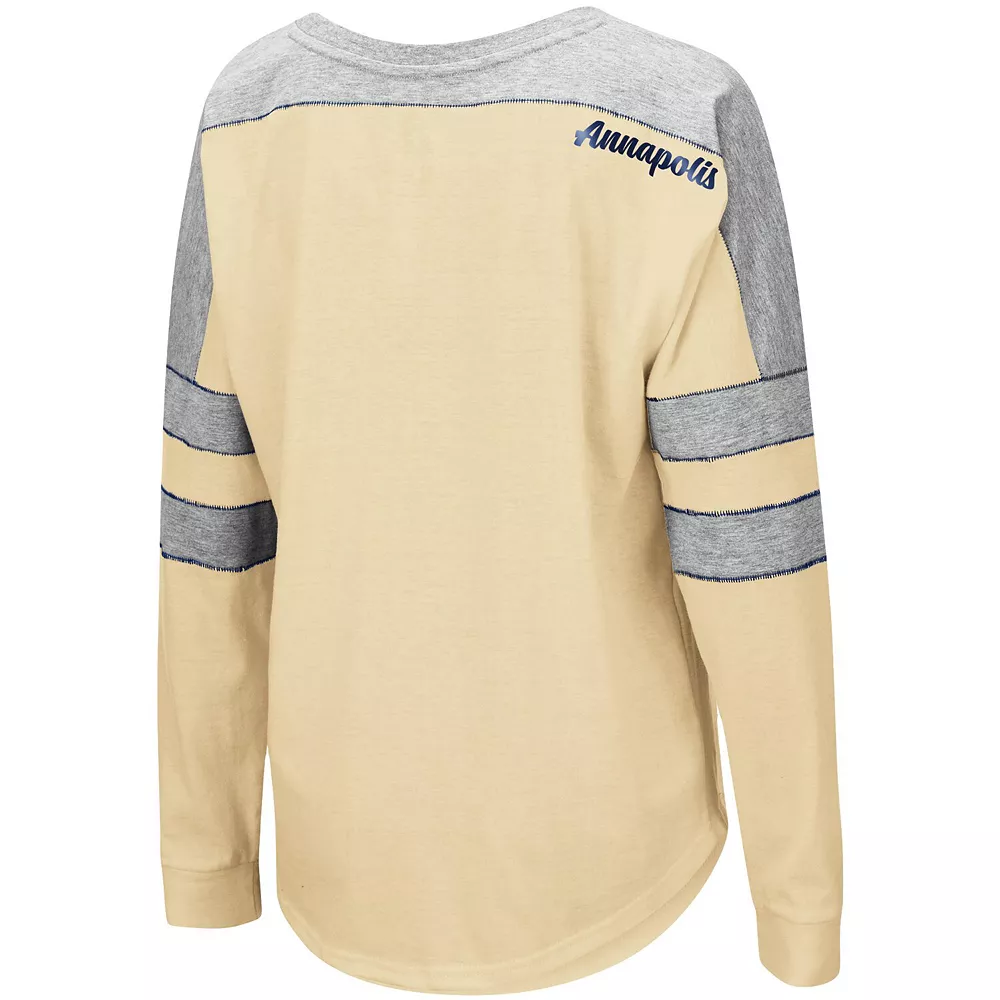Women's Colosseum Gold Navy Midshipmen Trey Dolman Long Sleeve T-Shirt - Image 4