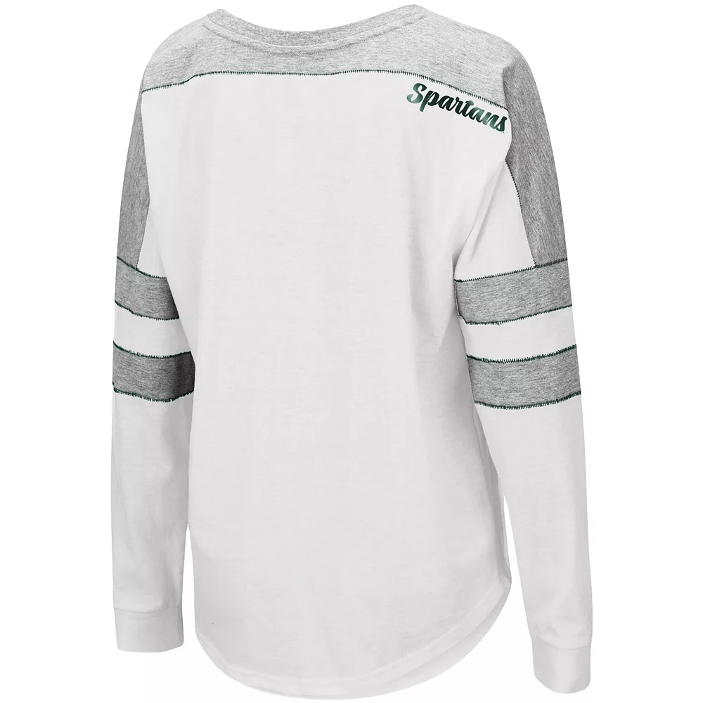 Women's Colosseum White Michigan State Spartans Trey Dolman Long Sleeve T-Shirt - Image 2