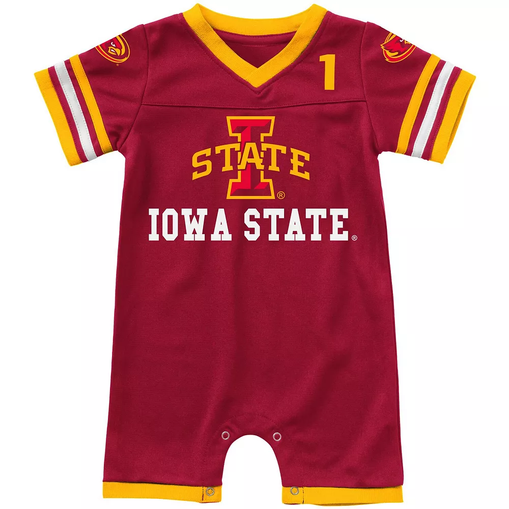Newborn & Infant Colosseum Crimson Iowa State Cyclones Bumpo Football Logo Romper