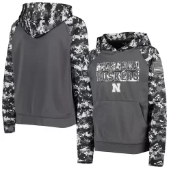 Youth Colosseum Charcoal Nebraska Huskers OHT Military Appreciation Digital Camo Raglan Pullover Hoodie