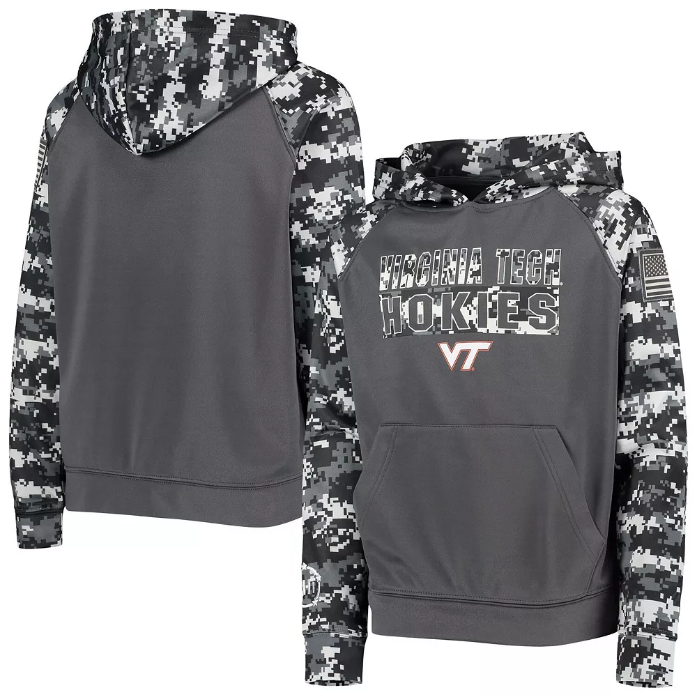 Youth Colosseum Charcoal Virginia Tech Hokies OHT Military Appreciation Digital Camo Raglan Pullover Hoodie