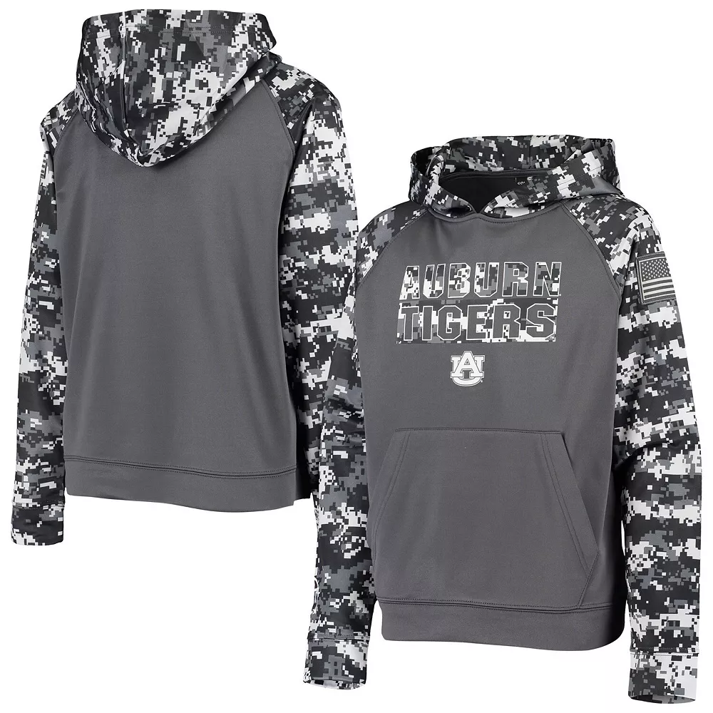 Youth Colosseum Charcoal Auburn Tigers OHT Military Appreciation Digital Camo Raglan Pullover Hoodie - Image 2