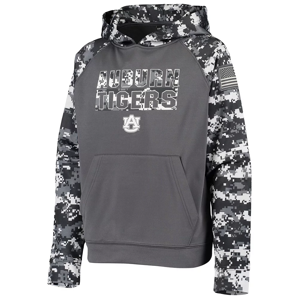 Youth Colosseum Charcoal Auburn Tigers OHT Military Appreciation Digital Camo Raglan Pullover Hoodie - Image 3