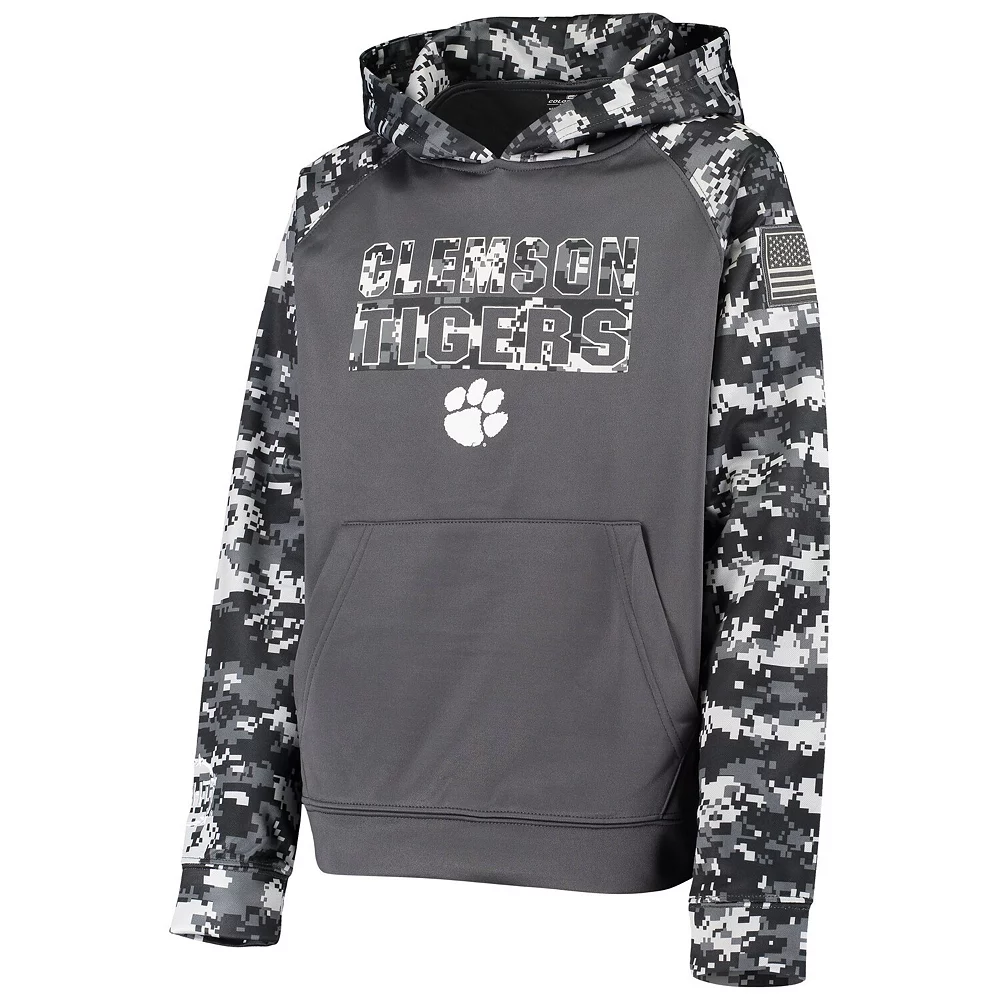 Youth Colosseum Charcoal Clemson Tigers OHT Military Appreciation Digital Camo Raglan Pullover Hoodie - Image 3