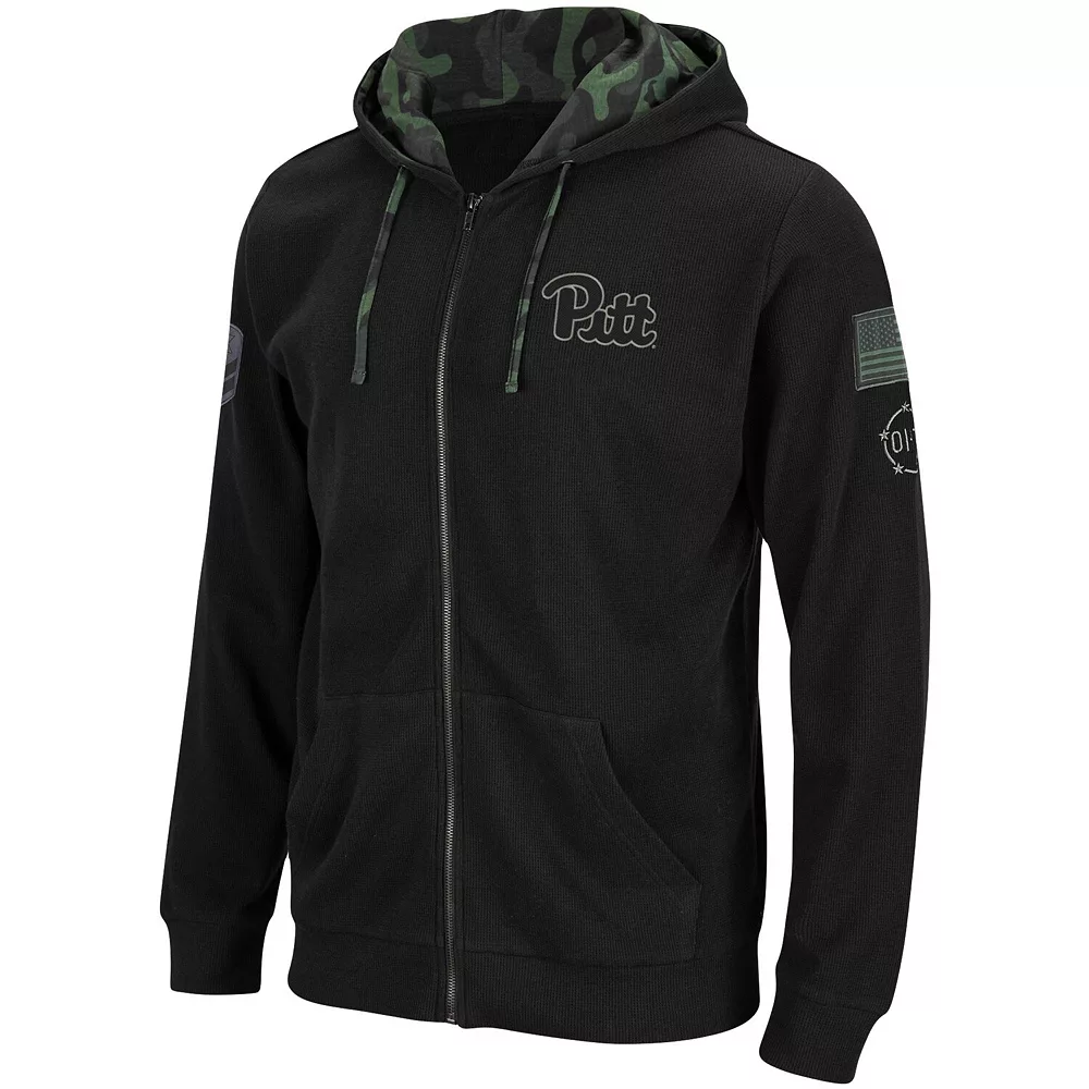 Men's Colosseum Black Pitt Panthers OHT Military Appreciation Waffle Full-Zip Hoodie - Image 3