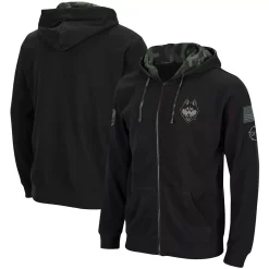Men's Colosseum Black UConn Huskies OHT Military Appreciation Waffle Full-Zip Hoodie