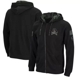 Men's Colosseum Black ECU Pirates OHT Military Appreciation Waffle Full-Zip Hoodie