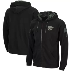 Men's Colosseum Black Kansas State Wildcats OHT Military Appreciation Waffle Full-Zip Hoodie