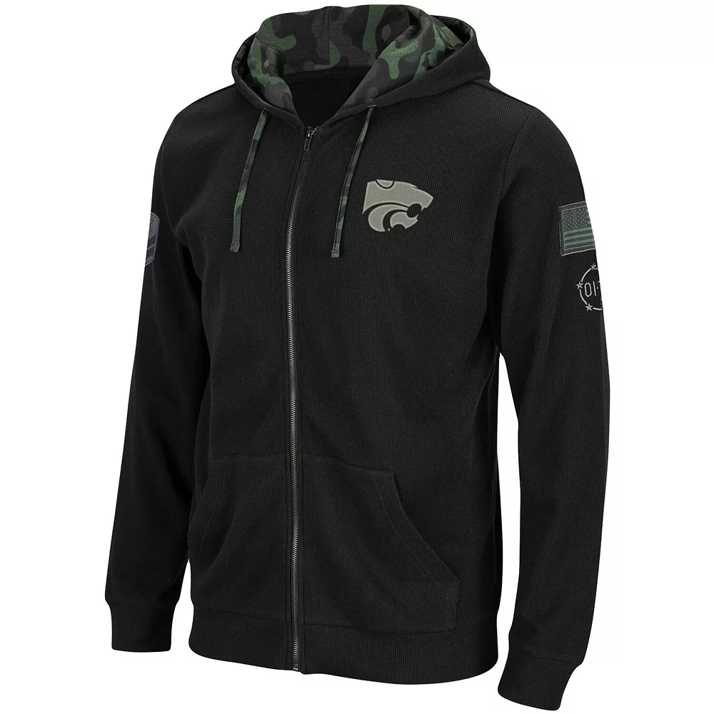 Men's Colosseum Black Kansas State Wildcats OHT Military Appreciation Waffle Full-Zip Hoodie - Image 3