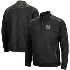 Men's Colosseum Black Nebraska Huskers OHT Military Appreciation Commo Fleece Quarter-Zip Jacket