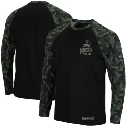 Men's Colosseum Black ECU Pirates OHT Military Appreciation Camo Raglan Long Sleeve T-Shirt
