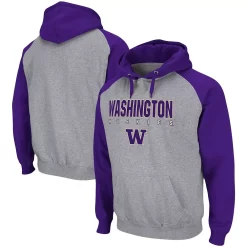 Men's Colosseum Heathered Gray/Purple Washington Huskies Everglades Raglan Pullover Hoodie