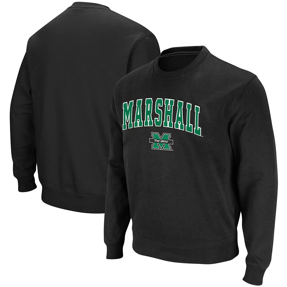 Men's Colosseum Black Marshall Thundering Herd Arch & Logo Tackle Twill Pullover Sweatshirt - Image 2