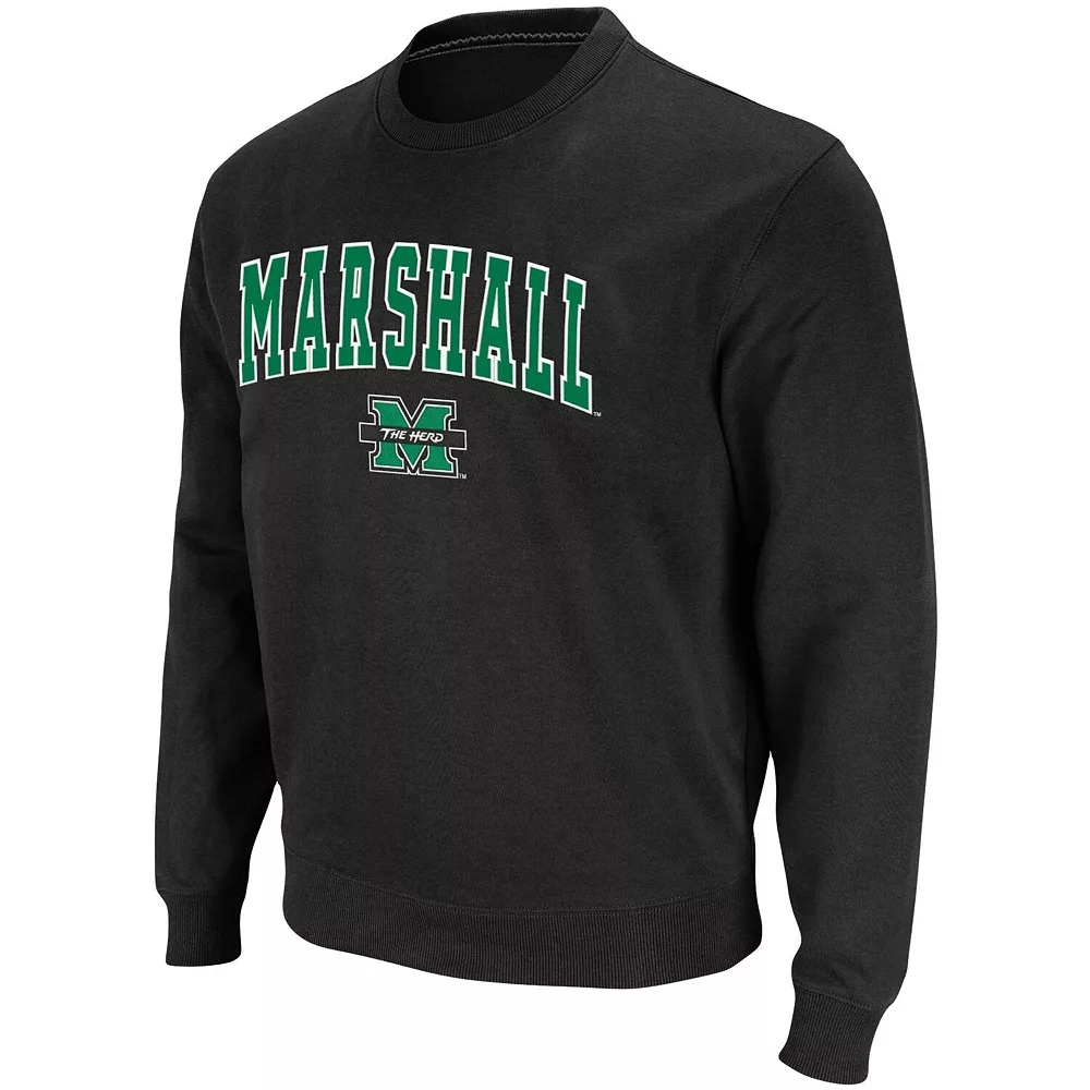 Men's Colosseum Black Marshall Thundering Herd Arch & Logo Tackle Twill Pullover Sweatshirt - Image 3