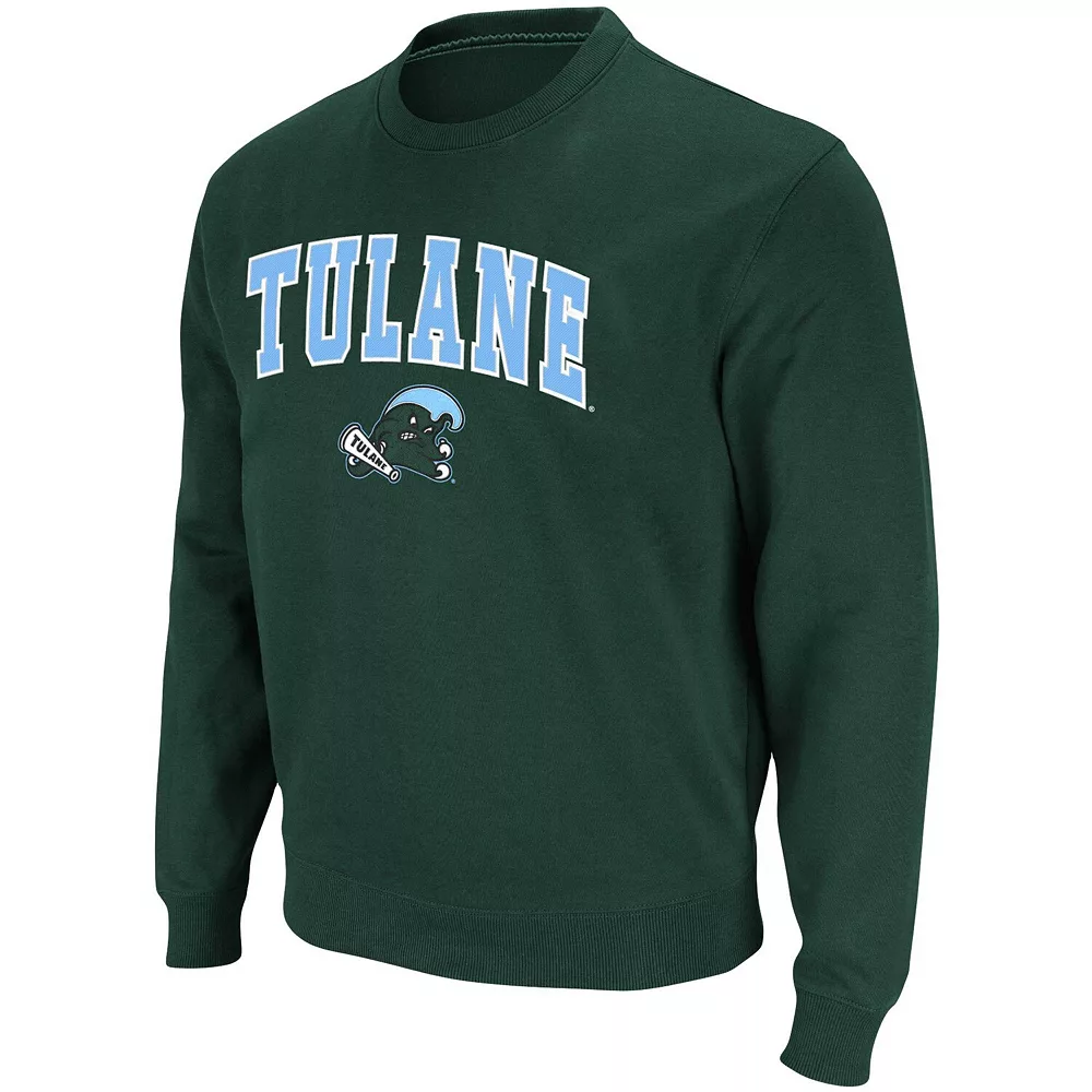 Men's Colosseum Green Tulane Green Wave Arch & Logo Tackle Twill Pullover Sweatshirt - Image 3
