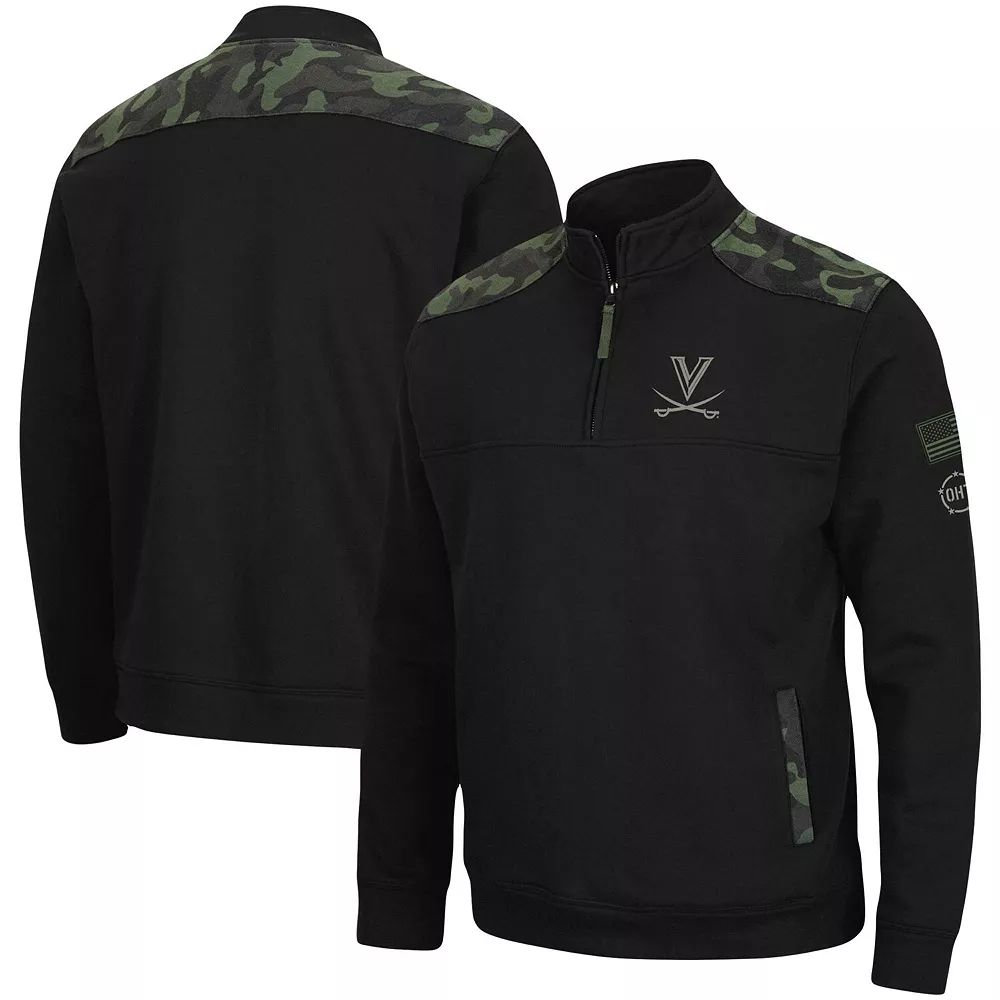 Men's Colosseum Black Virginia Cavaliers OHT Military Appreciation Commo Fleece Quarter-Zip Jacket