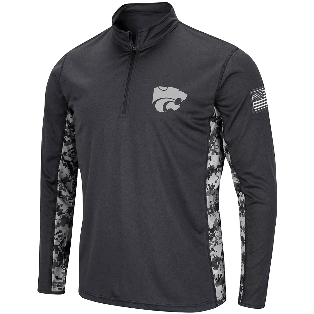 Men's Colosseum Charcoal Kansas State Wildcats OHT Military Appreciation Digi Camo Quarter-Zip Jacket - Image 3