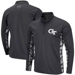 Men's Colosseum Charcoal Georgia Tech Yellow Jackets OHT Military Appreciation Digi Camo Quarter-Zip Jacket