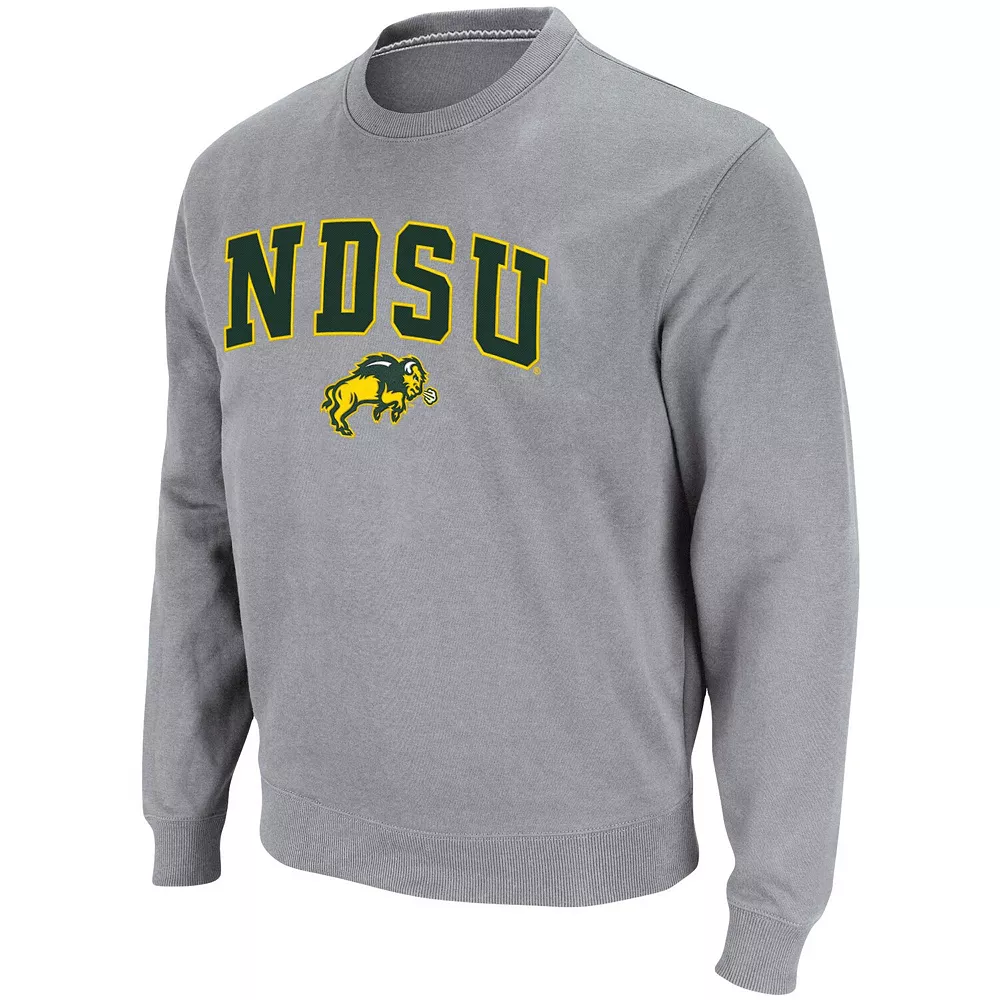 Men's Colosseum Heathered Gray NDSU Bison Arch & Logo Tackle Twill Pullover Sweatshirt - Image 3