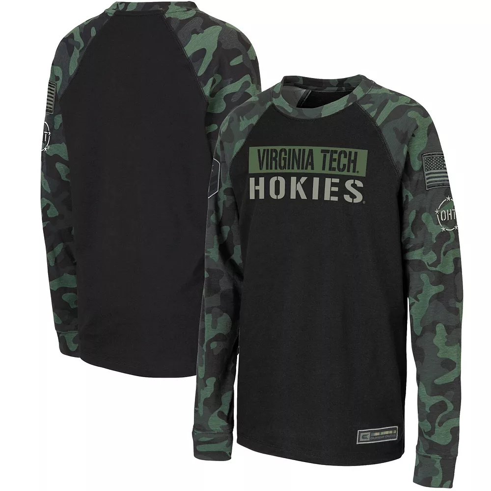 Youth Colosseum Black/Camo Virginia Tech Hokies OHT Military Appreciation Raglan Long Sleeve T-Shirt - Image 2