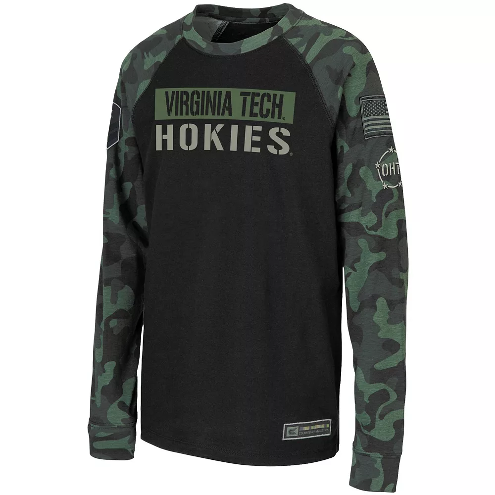 Youth Colosseum Black/Camo Virginia Tech Hokies OHT Military Appreciation Raglan Long Sleeve T-Shirt - Image 3