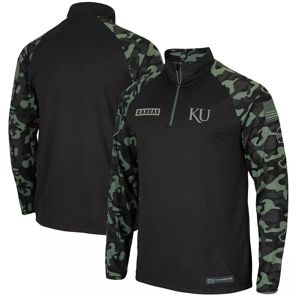 Men's Colosseum Black Kansas Jayhawks OHT Military Appreciation Take Flight Raglan Quarter-Zip Jacket - Image 2