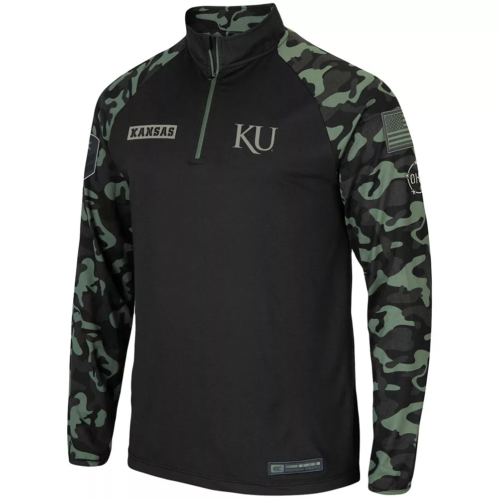 Men's Colosseum Black Kansas Jayhawks OHT Military Appreciation Take Flight Raglan Quarter-Zip Jacket - Image 3